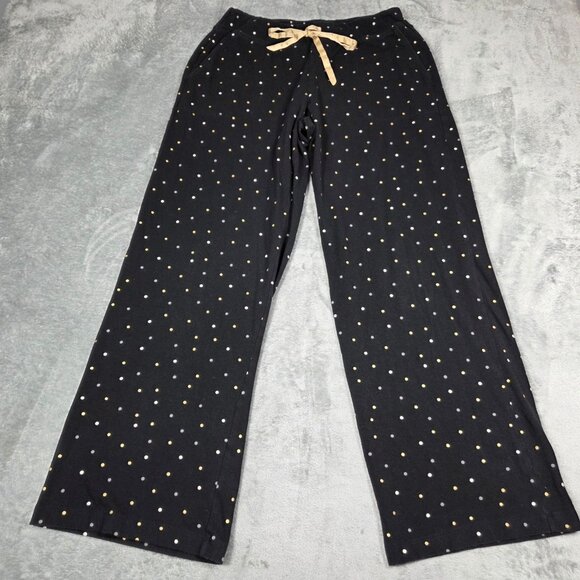 Soma Pajamas Black Gold Dot Long Sleeve Button Up M Top L Pants 2pc Set - Picture 7 of 13